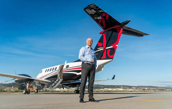 Herman van Kranenburg stands with the latest addition, a King Air 200, to join the Zeusch Aviation fleet